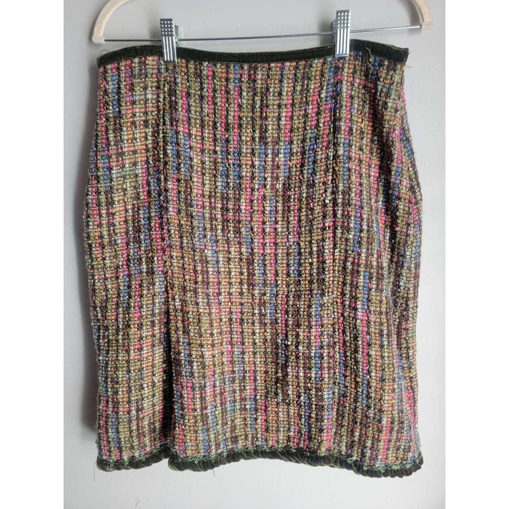 Cynthia Steffe Womens Multicolor Tweed Boucle Pencil Skirt Velvet Trim Size 8